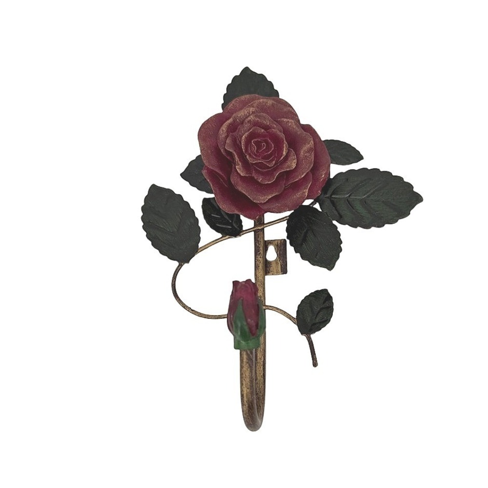 Rose Wall Hook Metal Floral Decorative Hanger Shabby Chic Toleware French Decor